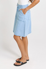 Aida A-Line Denim Skirt - Medium Wash