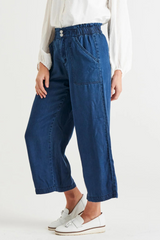 Lexton Lyocell Mid-High Rise Wide Leg Pant - Dark Rinse Blue