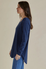 Megan Long Sleeve Top - Blue Stripe - Blur Stripe