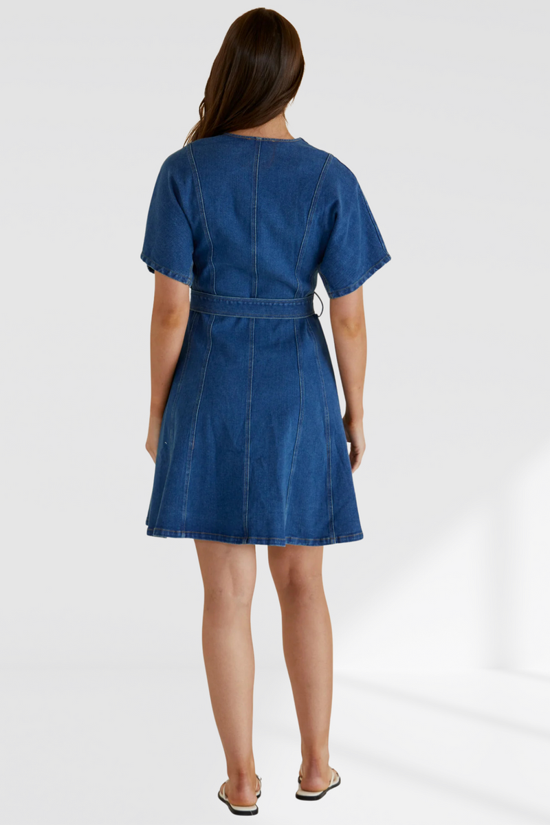 Fiori Denim Dress - Mid Wash