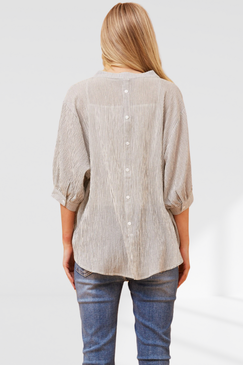 Dallas shirt - White/Black Pin Stripe