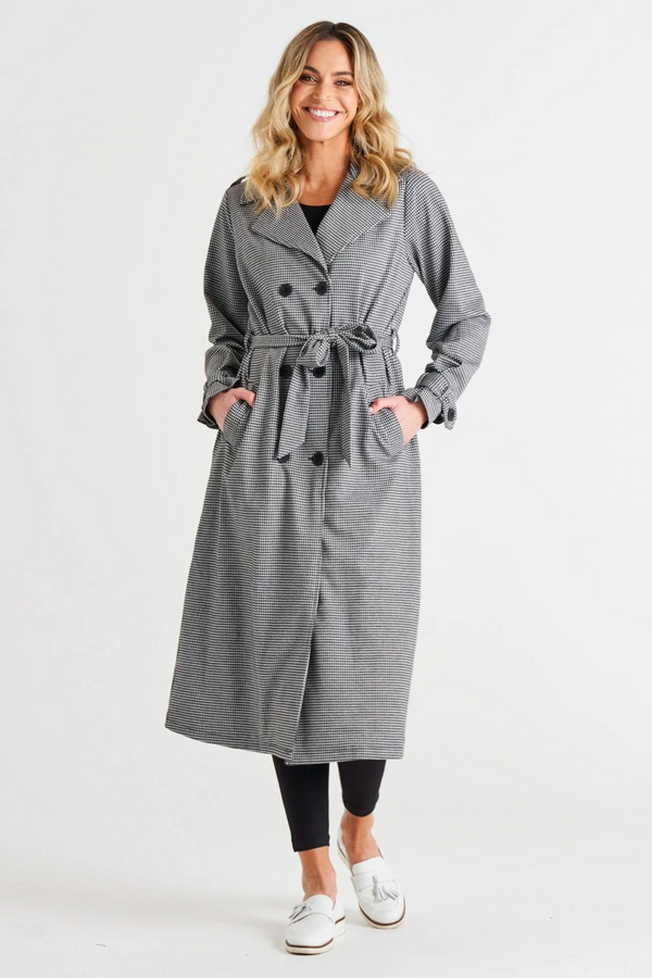 Ponte Trench Coat - Black Houndstooth