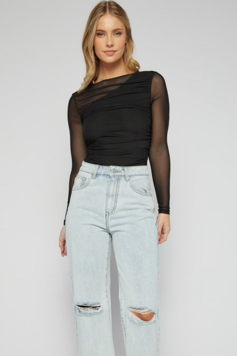 Ruche Mesh Top with Asymmetric Lining Detail