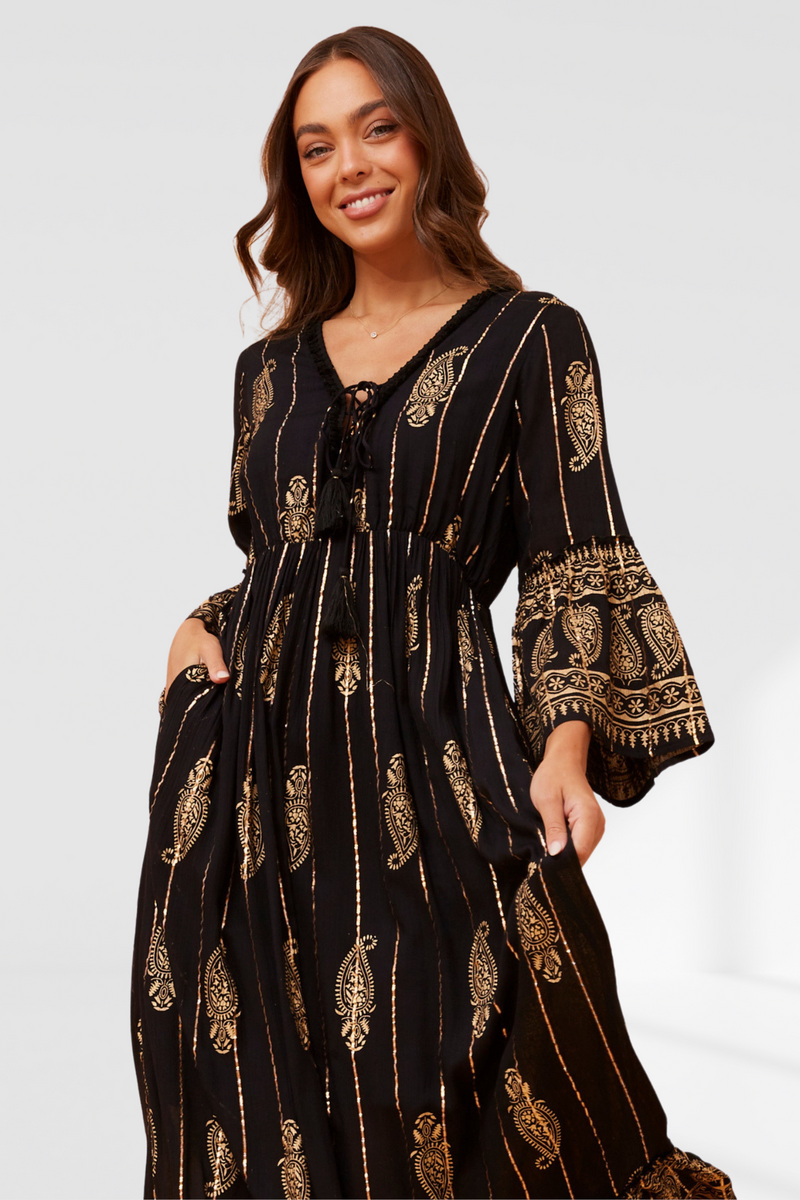Paisley Boho Maxi Dress - Black Blush Clothing and Accessories Paisley Boho Maxi Dress - Black Blush Clothing and Accessories