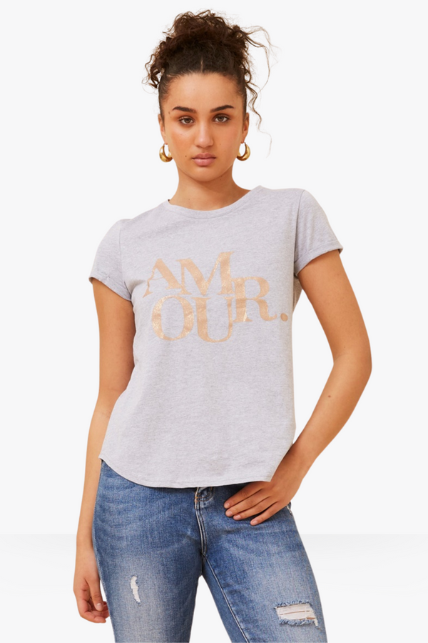 Sequin Graphic Tee - Grey marle
