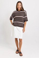 Dylan Knit Tee - Chocolate/Pink Stripe