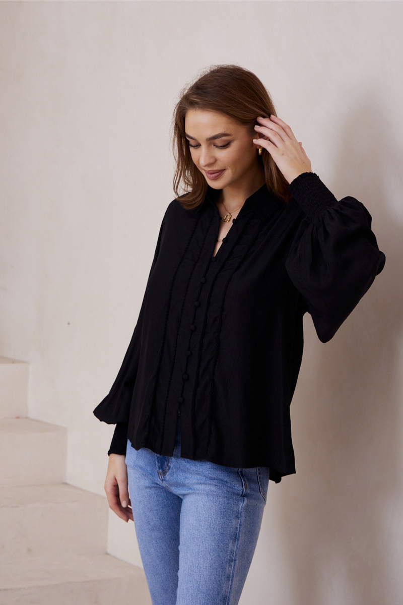 Citra Balloon Sleeve Top - Black