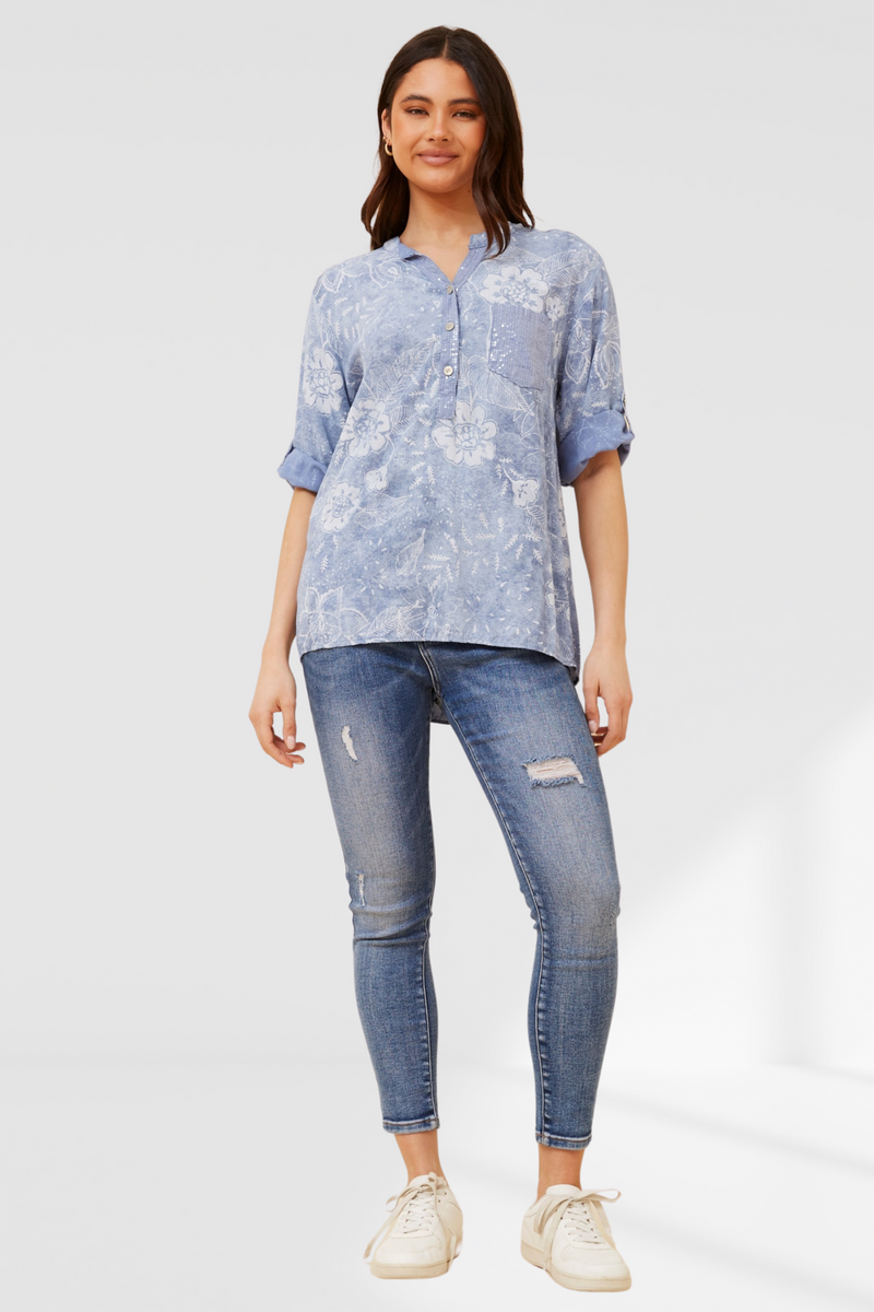 floral sequin shirt - denim