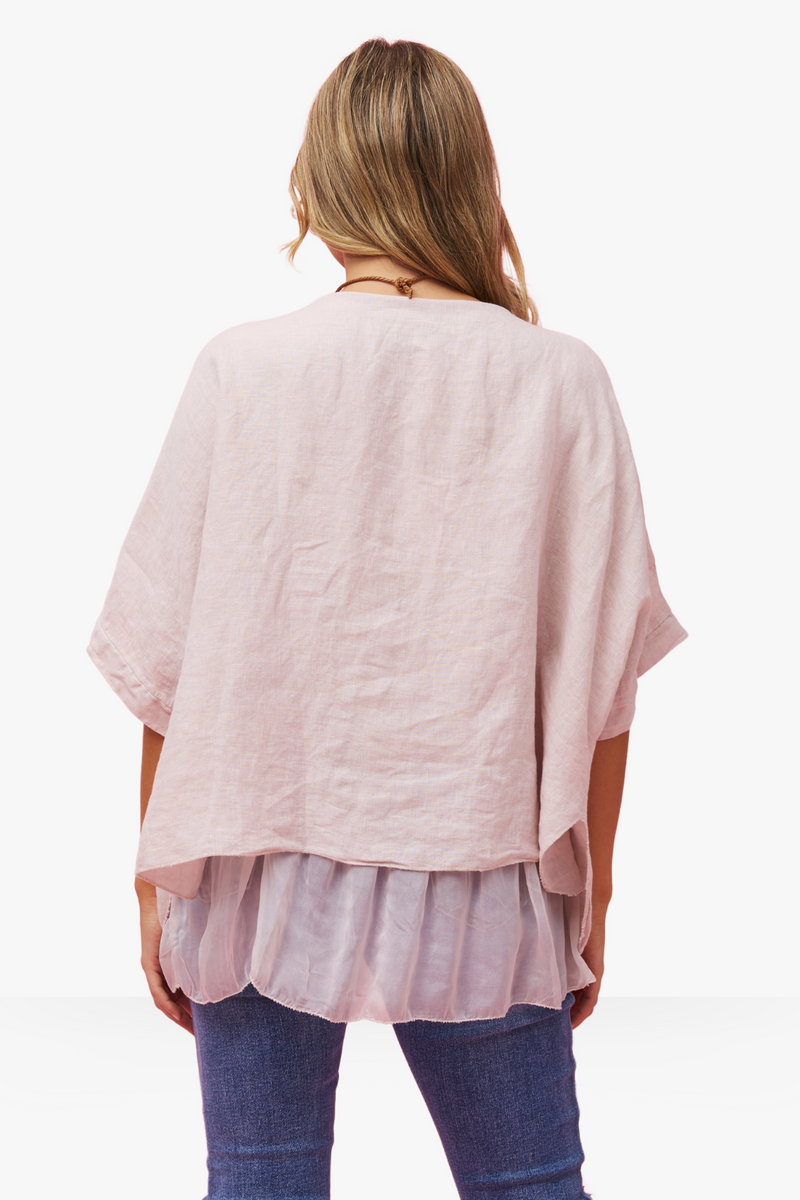 Ivy doubled linen top MADE IN ITALY -  pink
