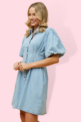 Sylvie Puff Sleeve Denim Dress