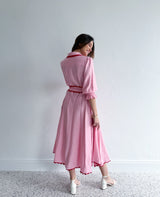 LACE TRIM GODET DRESS - PINK