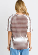 Relax Boxy Tee - Choc/White Stripes