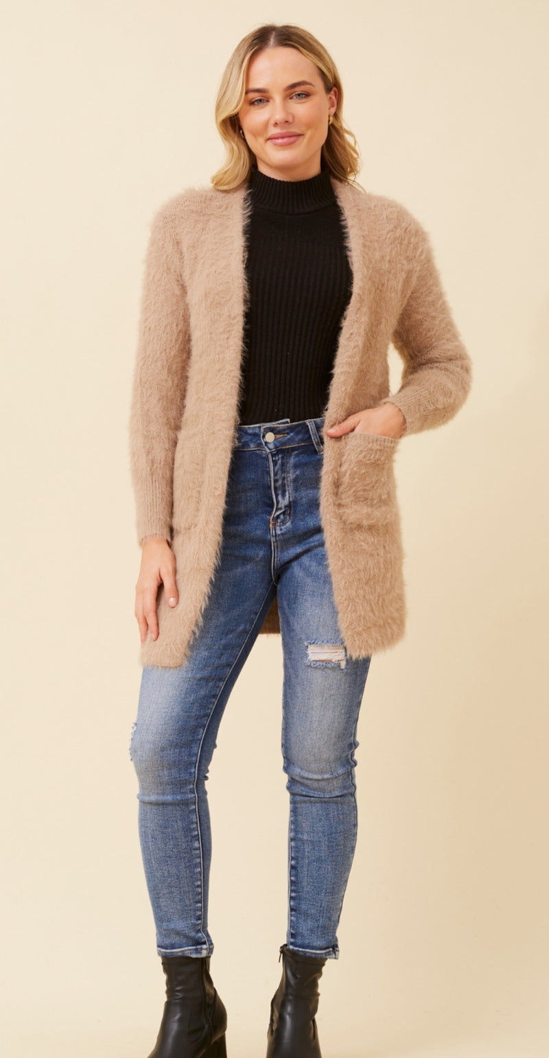 Lizzie Eyelash Knit Cardigan - Latte