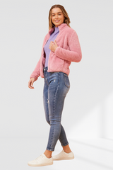 Taylee Zip Teddy Jacket - Blush