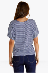 Maui Batwing Draped Basic Tee - Navy Blue/White Stripe