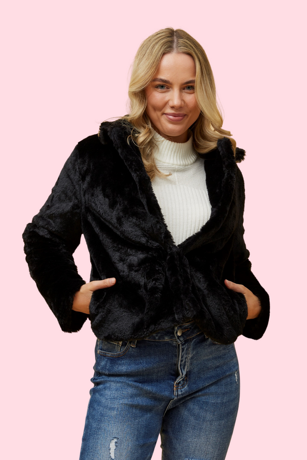 Angie Faux Fur Jacket - Black