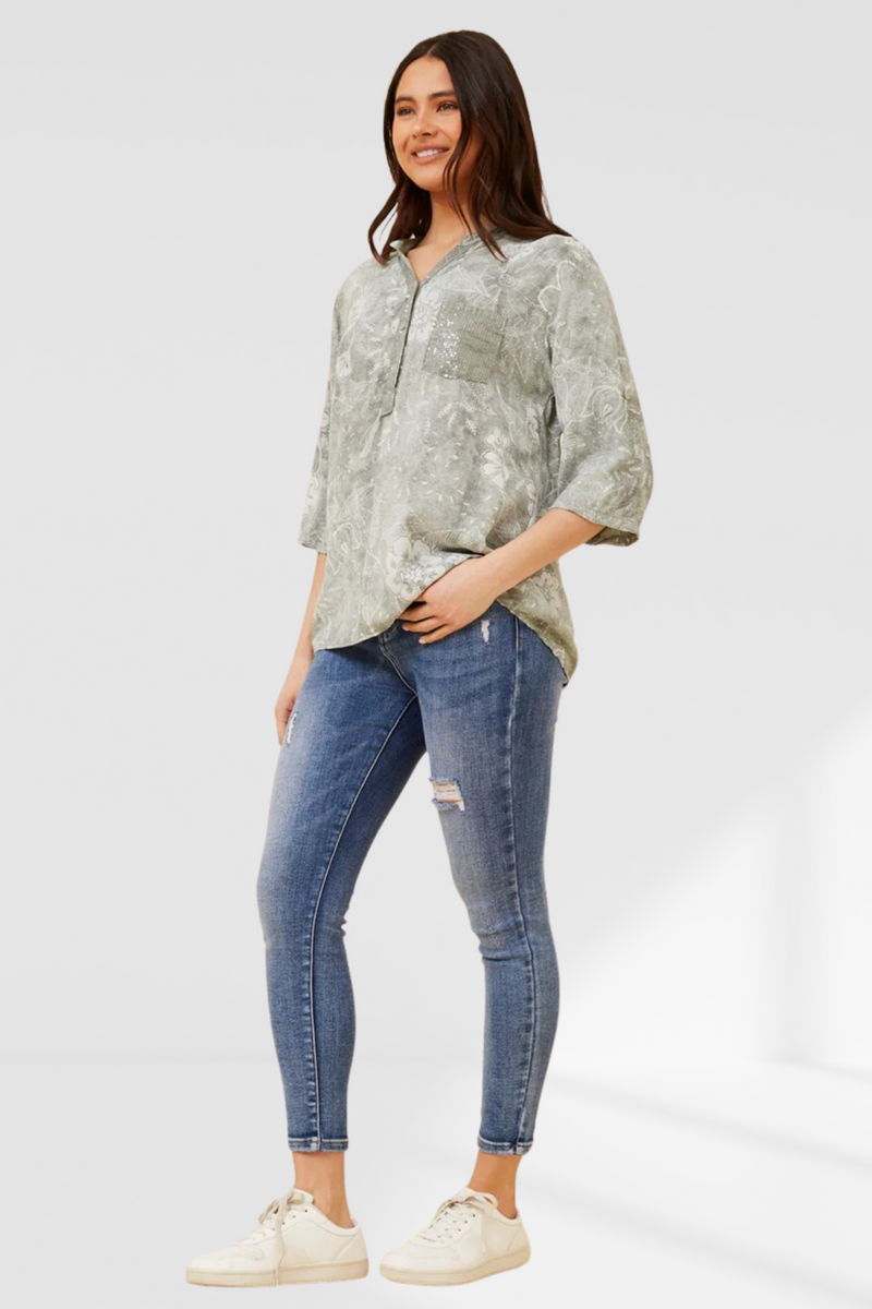 floral sequin shirt - Sage