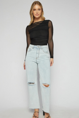 Ruche Mesh Top with Asymmetric Lining Detail