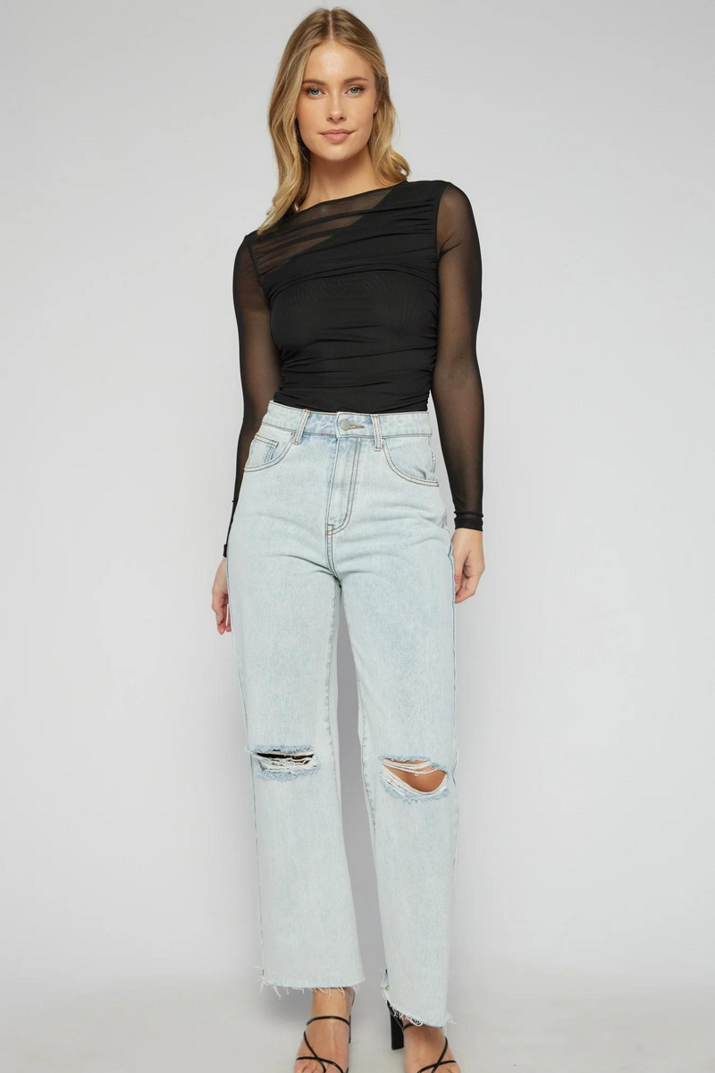 Ruche Mesh Top with Asymmetric Lining Detail