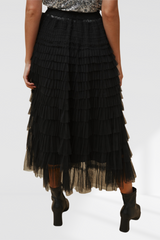 Layered Tulle Midi Skirt - Black