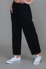 Marcia Straight Leg Utility Jogger – Black Cotton Twill By 3rdStory