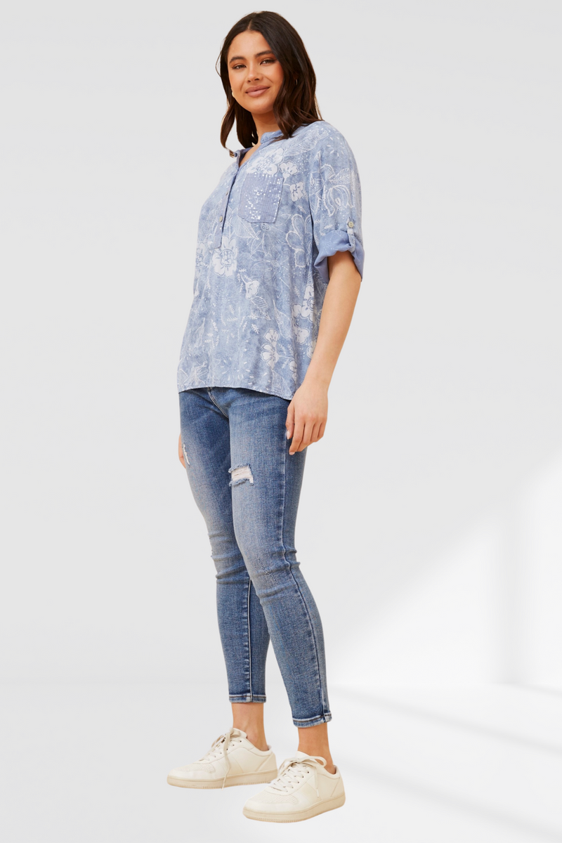 floral sequin shirt - denim