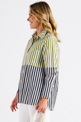 Camden Cotton Shirt - Pistachio/Black Stripe