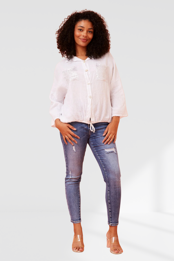 Sequin pocket shirt - white