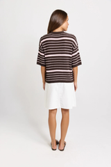 Dylan Knit Tee - Chocolate/Pink Stripe