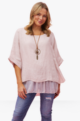 Ivy doubled linen top MADE IN ITALY -  pink