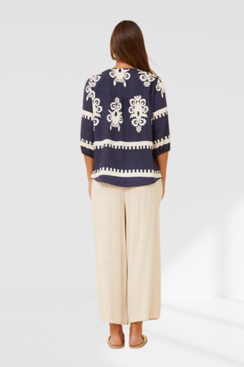 Border print top - Navy