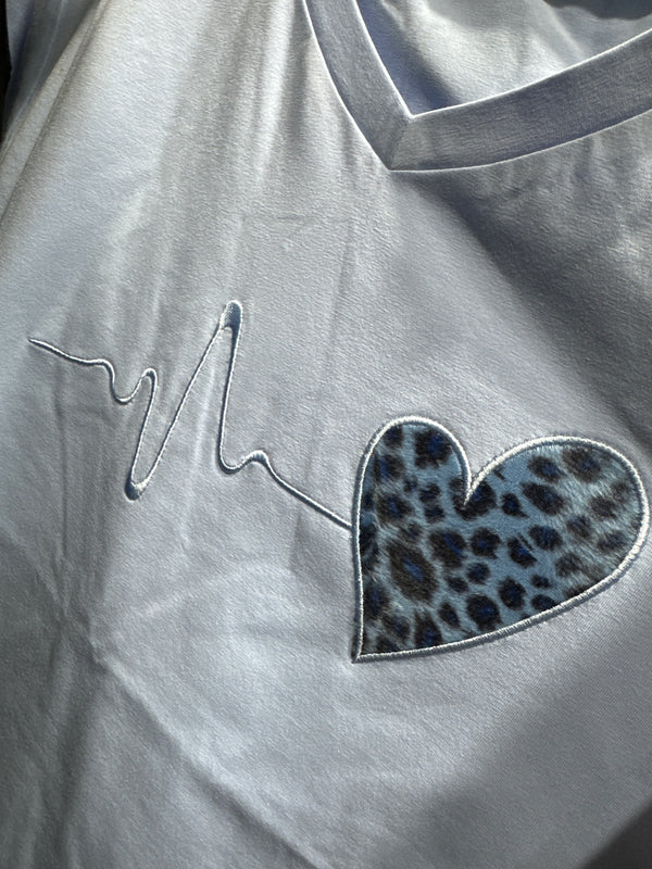 Leopard Heart T-Shirt - Blue