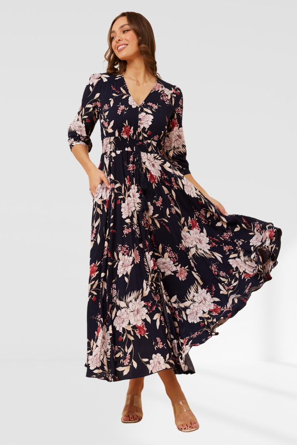 Jeanne Dress - Floral Navy