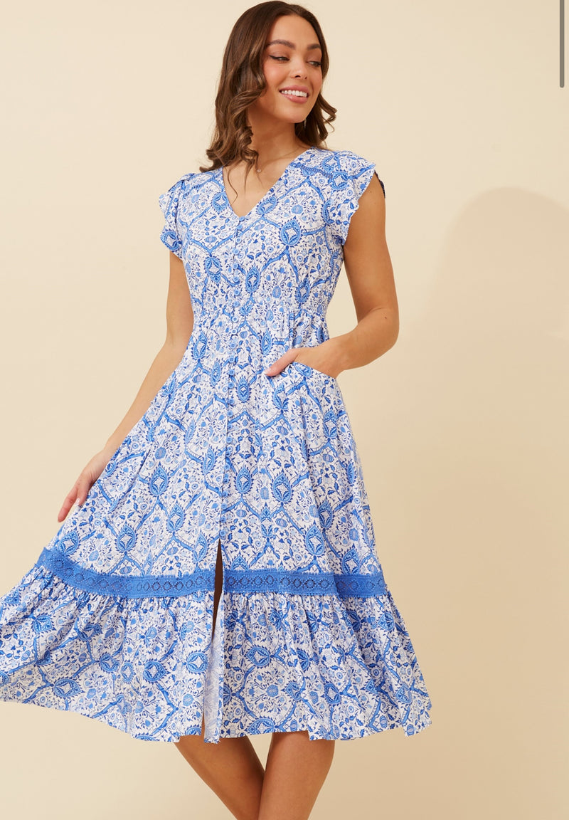 Mylos Dress - Multi Blue
