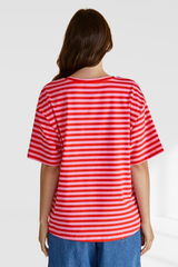 Relax Boxy Tee - Pink/Red Stripe