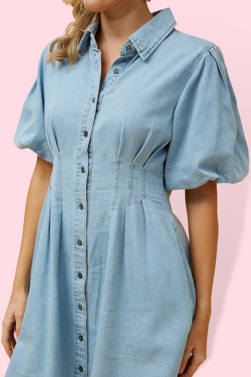 Sylvie Puff Sleeve Denim Dress