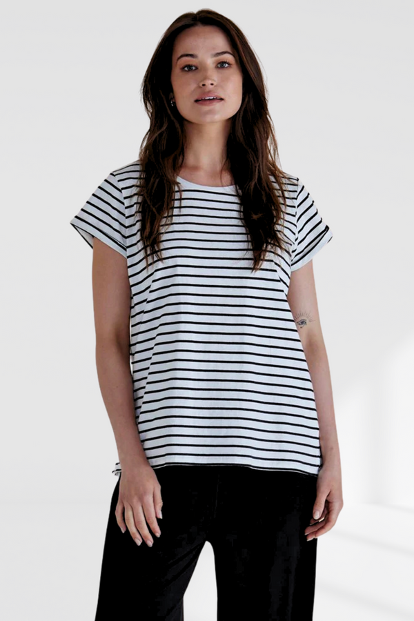 Caia Crew Tee - Black Stripe | Betty Basics