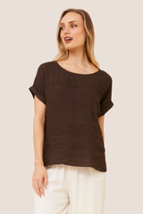Lina linen top - chocolate