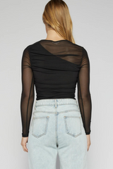 Ruche Mesh Top with Asymmetric Lining Detail
