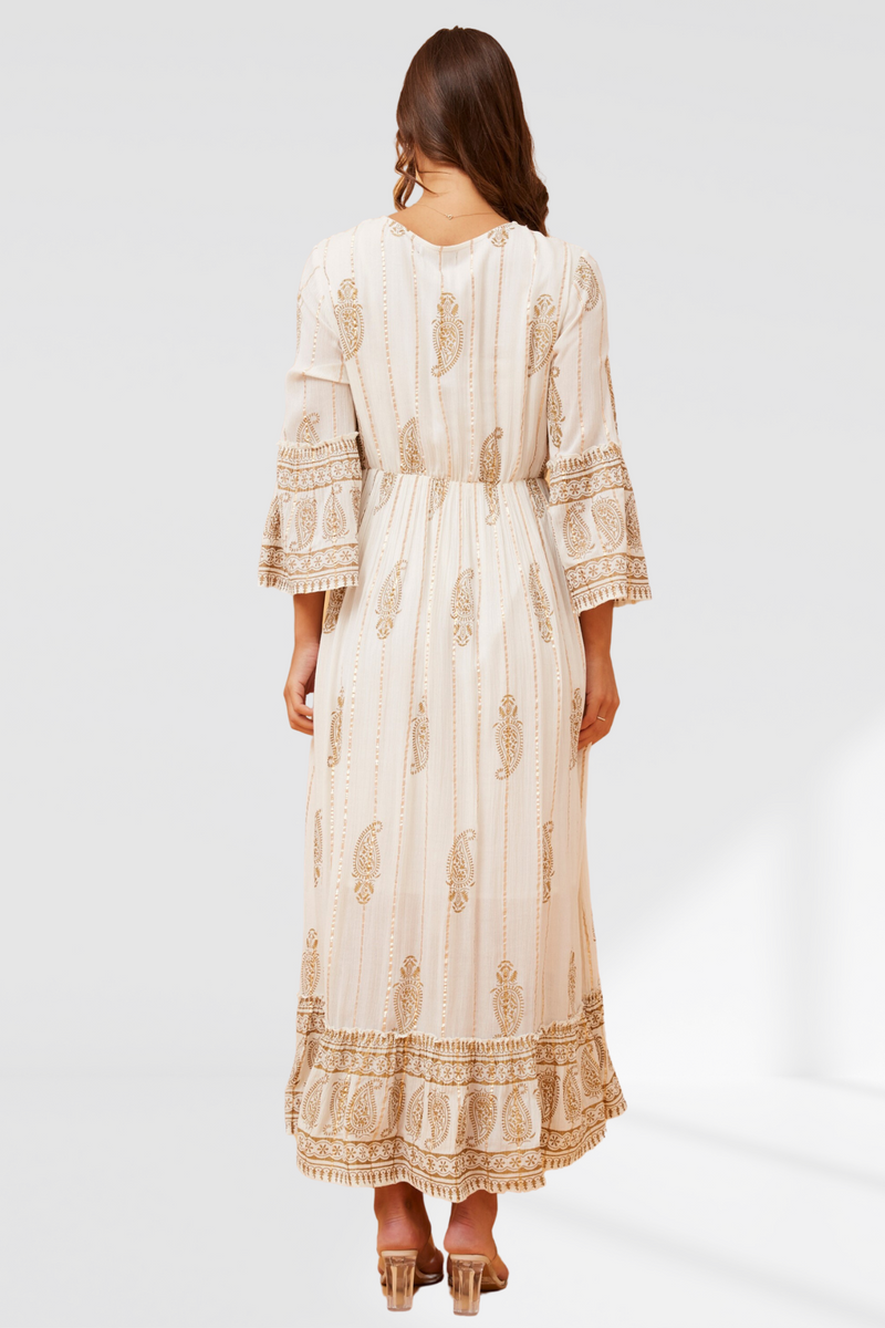 Paisley Boho Maxi Dress - Cream