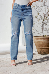 ripped rigid mom jeans - light blue