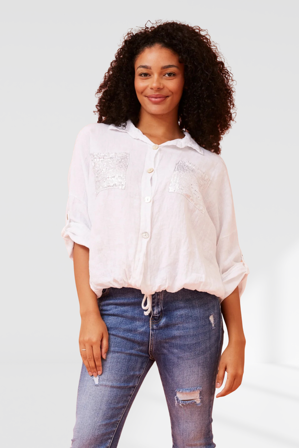Sequin pocket shirt - white