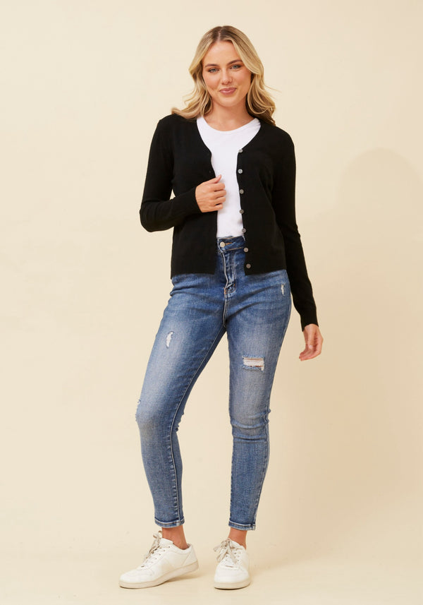 Siera Buttoned Cardigan -
Black