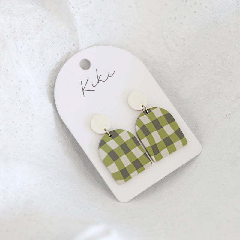 Green Gingham Earrings