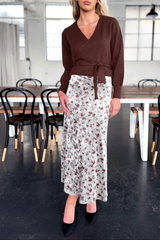 Velvet Floral Midi Skirt