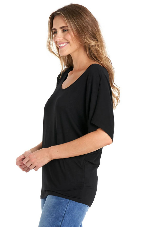 Maui Batwing Draped Basic Tee - Black