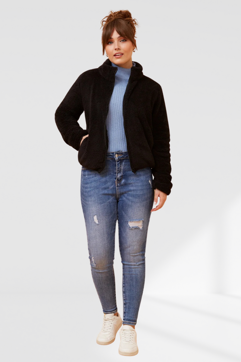 Taylee Zip Teddy Jacket - Black