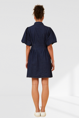 Sylvie Puff Sleeve Denim Dress- Dark Denim