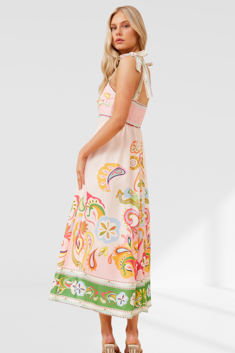 Javan Wanderlust Midi Dress - Pink Multi
