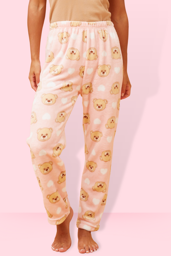 Teddy Bear Plush Pyjama Pants - Pink
